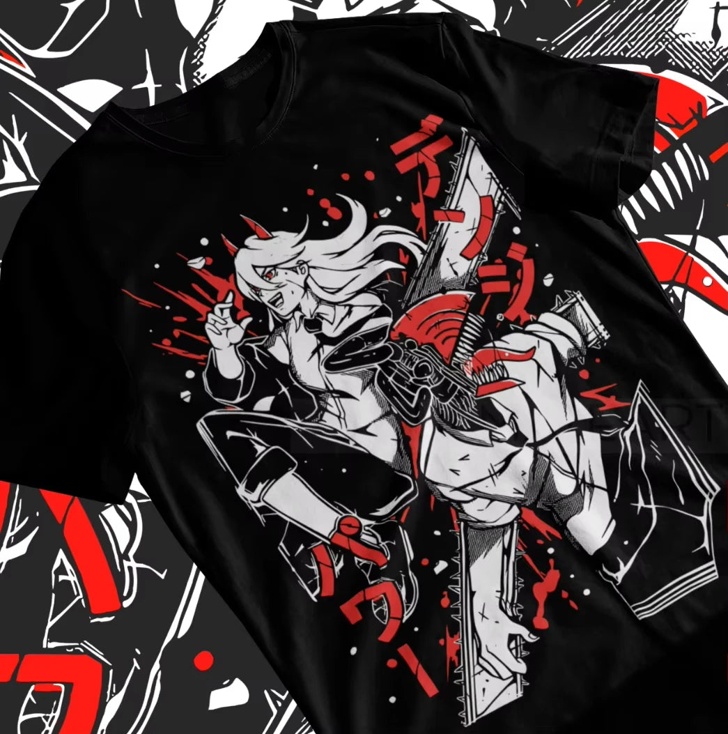 Chainsaw Man T-Shirt Anime CSM Denji Power Makima Black Shirt Soft Tee All Sizes Clothing T-shirt for Men's and Women's Cotton