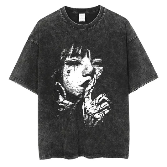 2025 Washed Streetwear T-Shirt – Harajuku Hip-Hop Graphic Tee for Men