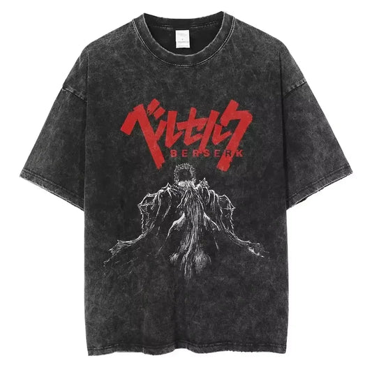 2025 Berserk Guts Washed T-Shirt – Harajuku Anime Streetwear Tee